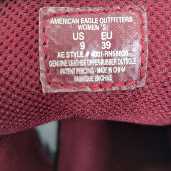 American Eagle Vintage Brown Leather  Boots with Deep Red Laces Chunky Lug Soles - Picture 7 of 12